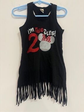 Kavio Black Tank with Red and Silver Glitter Minnie I’m Twodles  with Fringe Hem